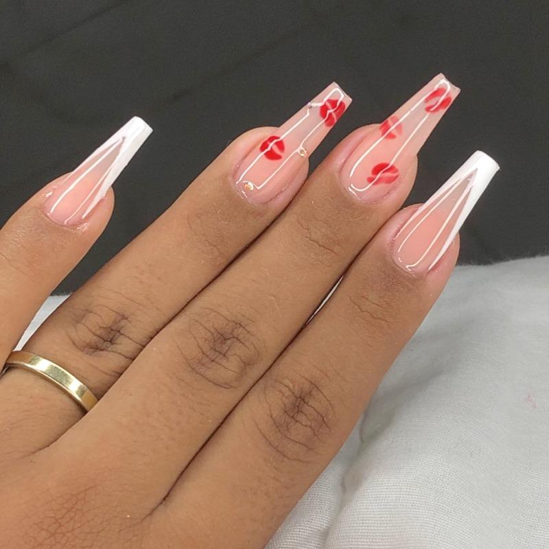 Noste Dlouhý Francouzský Ručně Dělaný Manikúrní Kousek Kamínkový Postupný Přechod Odnímatelná Nálepka na Nehty