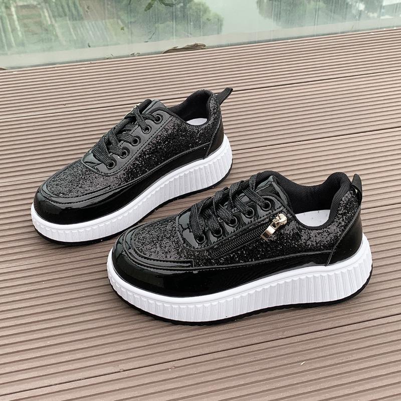 

Fashion Women s Casual Sports Shoes Autumn New Round Head Front Strap Thick Sole Anti-slip Wear-resistant Low-top Shoes 36 чёрный