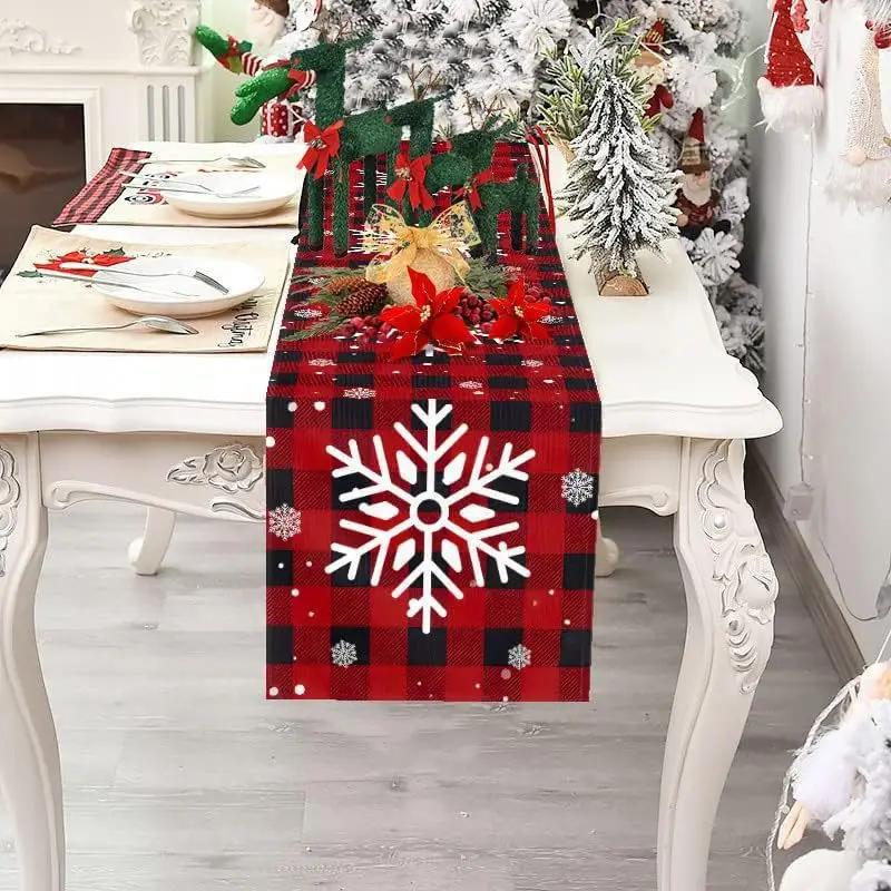 Christmas Table Runner Merry Christmas Decorations for Home 2024 Cristmas Table Flag Cover Navidad Noel Gift New Year Tablecloth