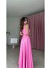 2025 Summer European & American Sleeveless French Low-Cut Belted Long Dress for Women