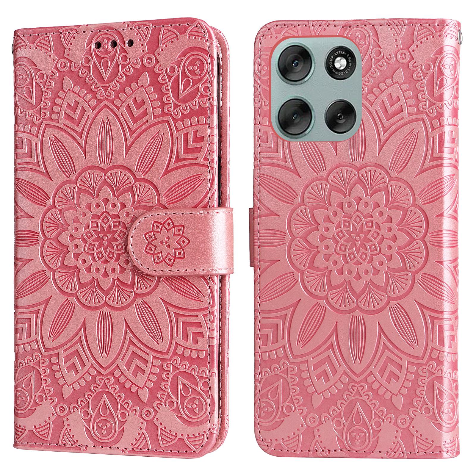 

For Motorola Moto G56 5G Case Sunflower Imprint Leather Wallet Phone Cover Pink