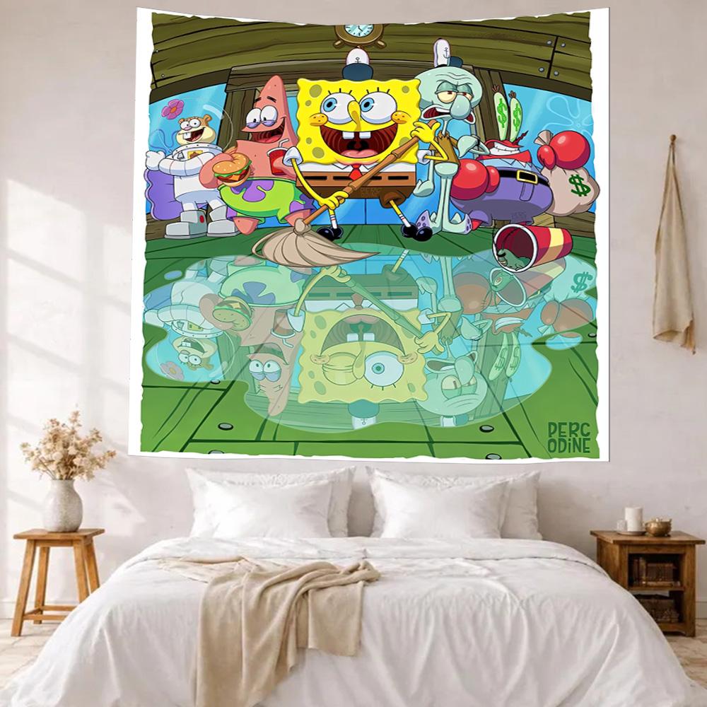 Spongebob Squarepants Wall Decor Tapestry Art For Pet Memorial Birthdaywedding Party Backdrop Family Gift