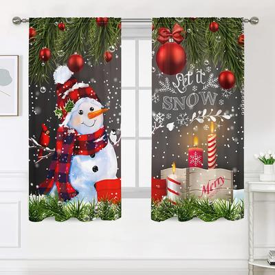 2 Pieces, Christmas Pine Branch Snowman Curtains -30% Blackout - Suitable for Living Room, Bedroom, Kitchen, Home Decoration