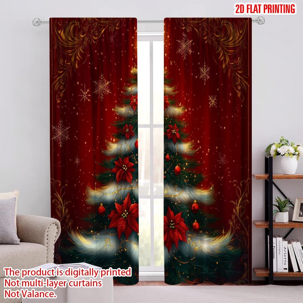 

2pcs,2D plane printing Curtains Digital Printed Christmas Tree Poinsettia Ornaments_a (2) Versatile Fabric (without rod) All 52.50 × 116.00 cm 2 pcs