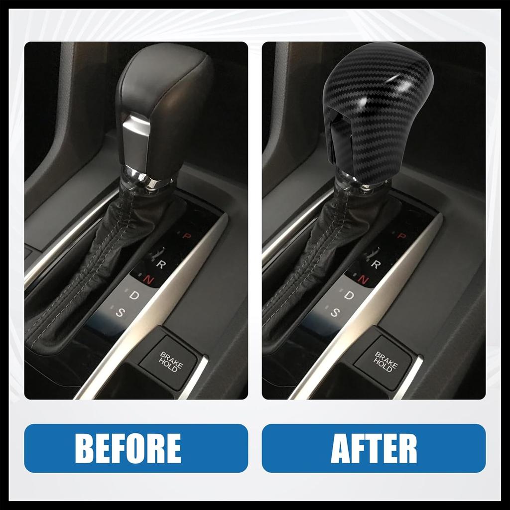 Gear Shift Knob Cover Automatic Transmission Lever Trim for Honda Civic 10th Gen 2016 2017 2018 2019 2020 2021 ABS Carbon Fiber Pattern Black Durable