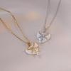 Heart Butterfly Zircon Flower Pendant Titanium Steel Necklace for Women