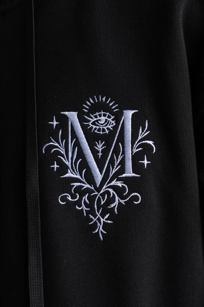 Men's Oversize Zip-Up Hoodie with Embroidery - Black