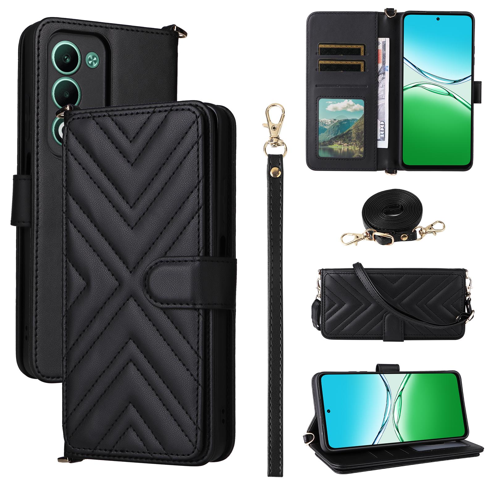 

Чехол для Oppo A5 5G/4G/A5m с плечевым/кистевым ремешком Кожаный чехол для телефона Подставка Кошелек Black