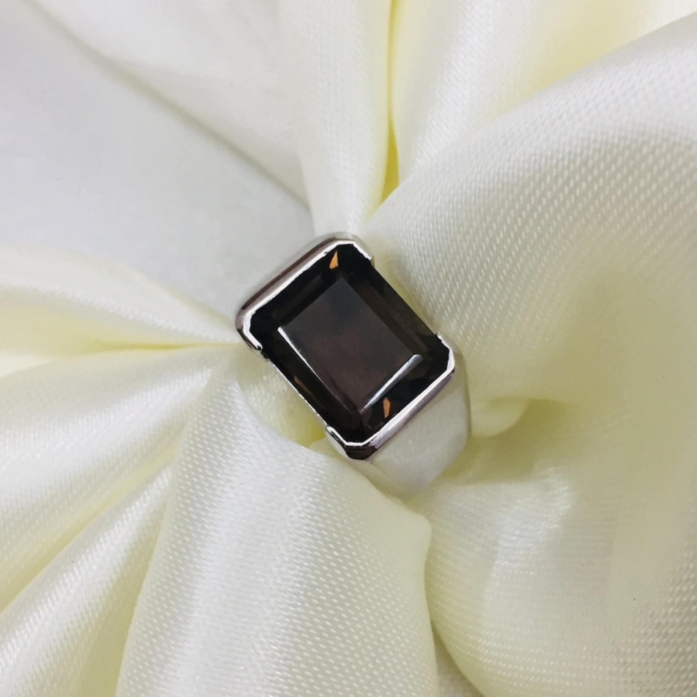 

Smoky Quartz Signet Ring, 925 Sterling Silver, Handmade Emerald Cut Gemstone Ring, Minimalist Stacking Jewelry 12