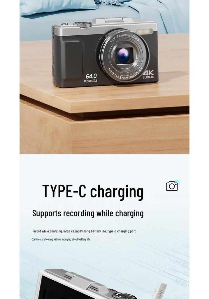 New Student 6400W HD Multifunctional Digital Camera with 180° Flip Screen