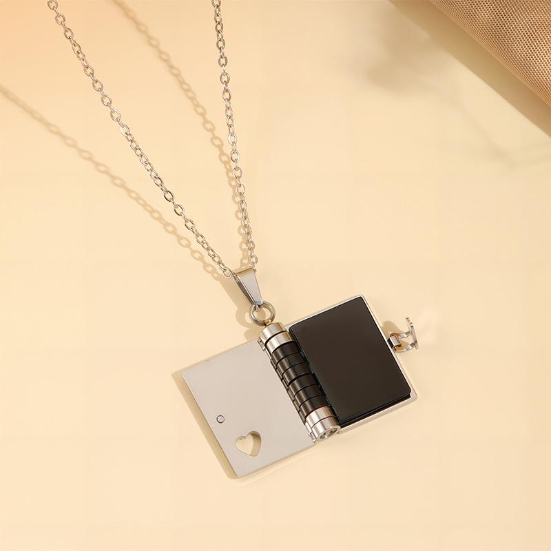 Engraved Titanium Steel Necklace - Fade-Resistant, Emotional Book Pendant, Women's Clavicle Chain Jewelry 