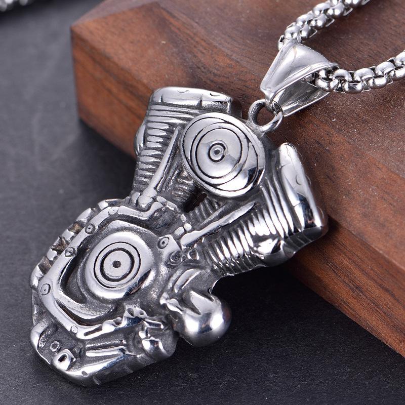 Titanium Steel Jewelry Punk Engine Skull Titanium Steel Retro Creative Pendant Necklace