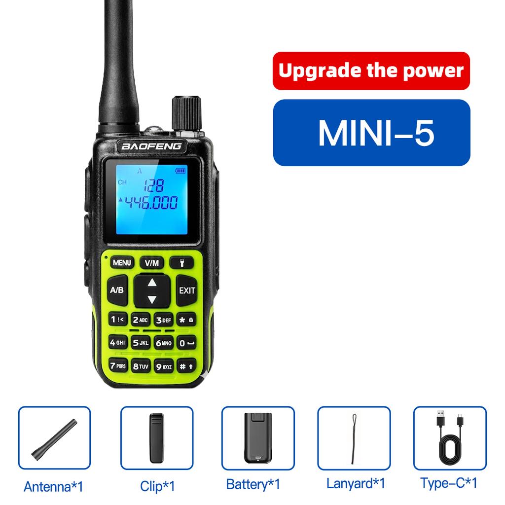 1/2PCS Baofeng MINI-5 Ual Band Dual PTT Walkie Talkie 5RMINI VOX FM Amateur Radio Type-C Charge Handheld Transceiver Two Way Rad