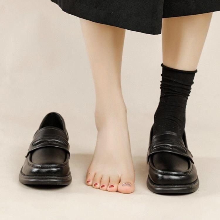 2025 Spring and Autumn New Great Comfort British Black Leather Shoes Soft Sole Versatile One Pedal Casual Comfortable Low Heel Single Shoes