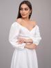 Spring V-Neck Waist-Cinching Puff Sleeve Dress with Pockets for Women