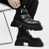 Fashion Derby Black Men's Boots Fashion Thick Bottom Height Increasing Style Outdoor Leisure Party Daily Trendy Youth Leather Shoes Hot