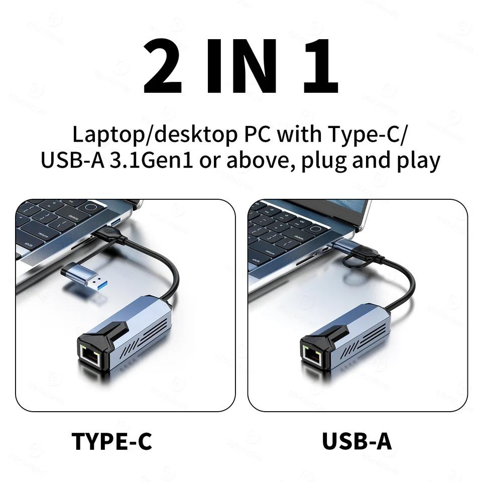 5G USB Ethernet Adapter USB 3.0 Network Card to USB RJ45 Lan for PC Windows 8.1/10/11 USBA USBC Switch Gigabit Ethernet