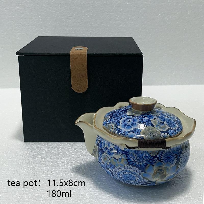 Ru Kiln Ceramic Tea Set Exquisite Blue and White Porcelain Beauty Tea Infuser Traditional Zen Tea Pot and Cup Set with Gift Box