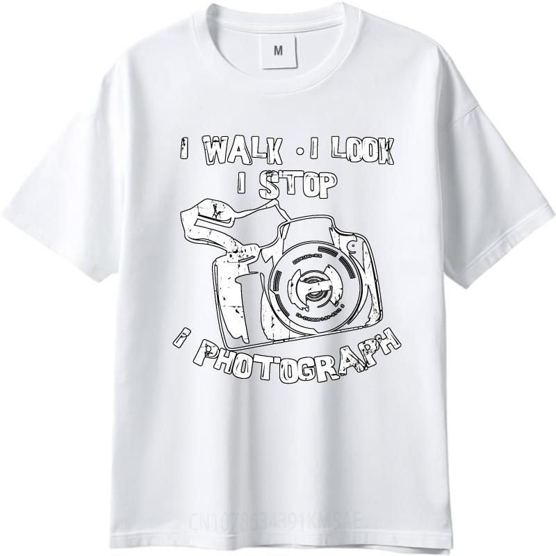 Men Cotton Tshirt Black Summer Boys tshirt I Walk I Look I Stop I Photograph Short Sleeve Relaxed Fit Crew Neck Tshirt
