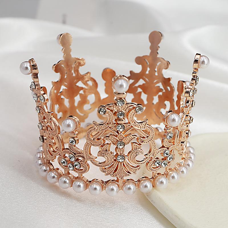 New Children's Alloy Round Crown Bridal Jewelry Cake Baking Highlight Pearl Crown