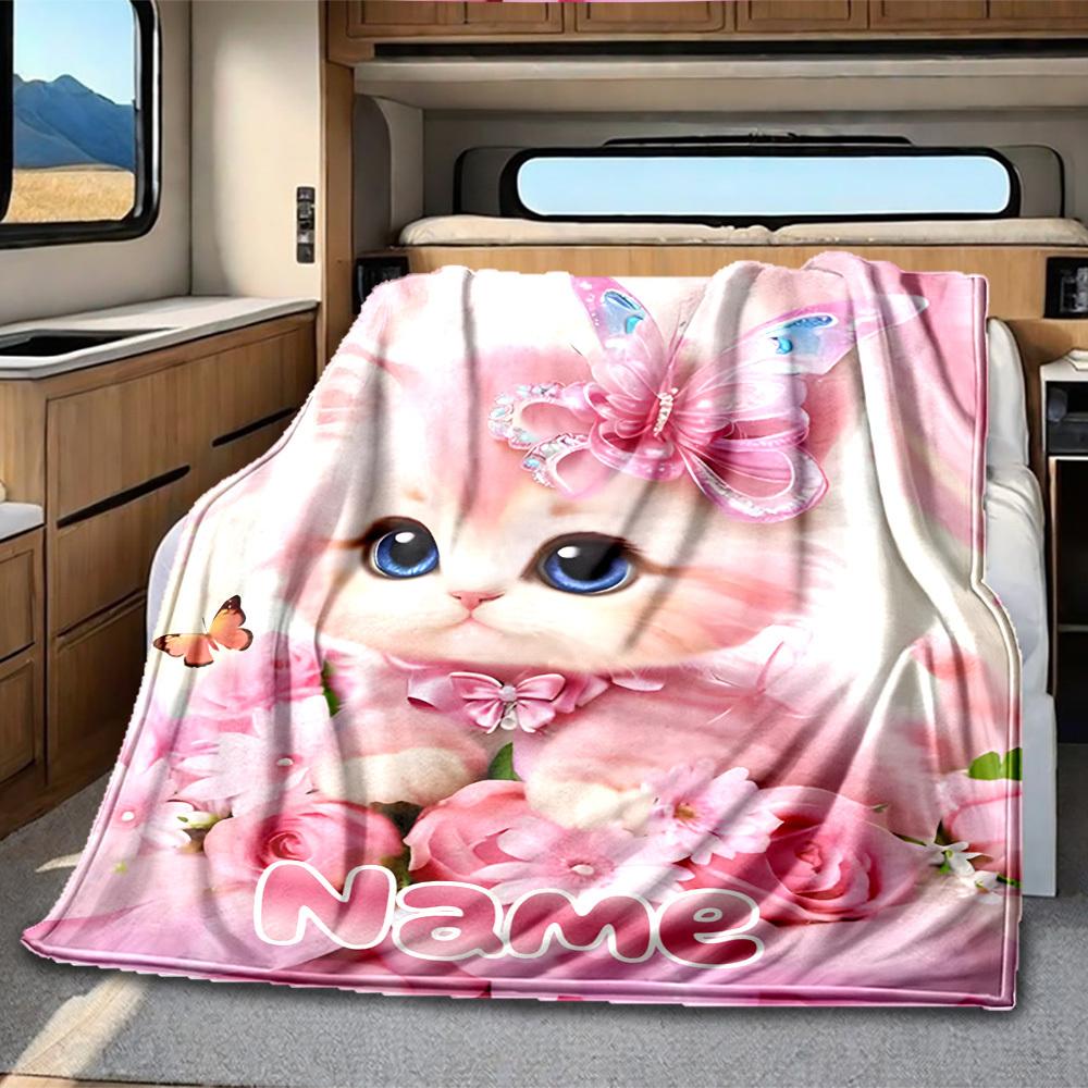Cute Kitten Customize Your Name Rv Blanket Soft Cozy Lightweight Allseason Multipurpose Throw For Travel Camping Picnics Sofas Rvs Beds Living Rooms