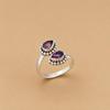 925 Sterling Silber Amethyst Ring, Doppel Birnen Edelstein Ring, Verstellbarer Offener Ring, Handgefertigter Lila Stein Schmuck für Damen
