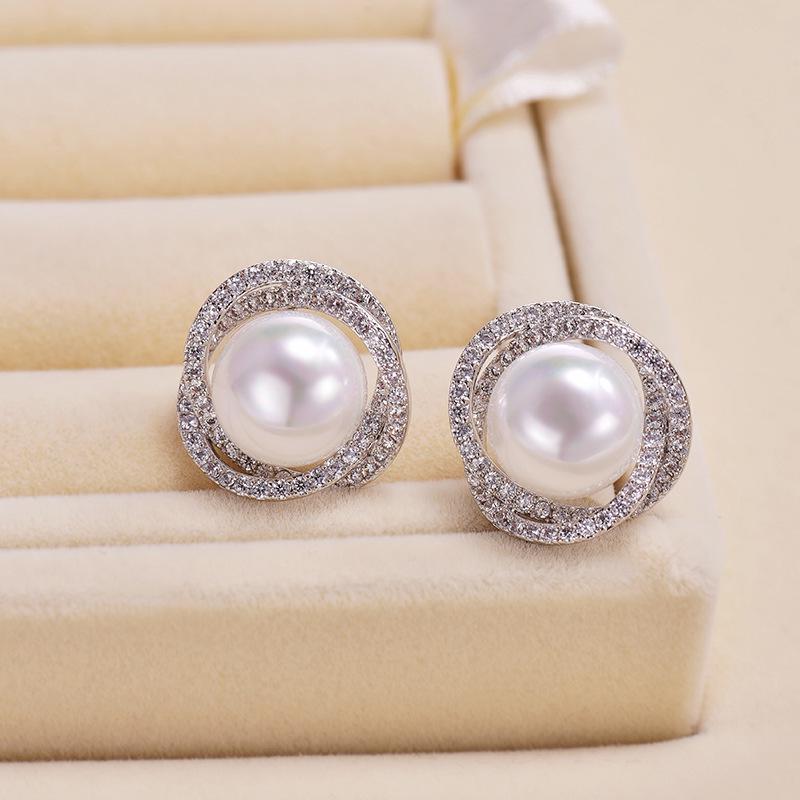 Silver Needle Zircon Pearl Tassel Earrings - Elegant Retro Design for Women