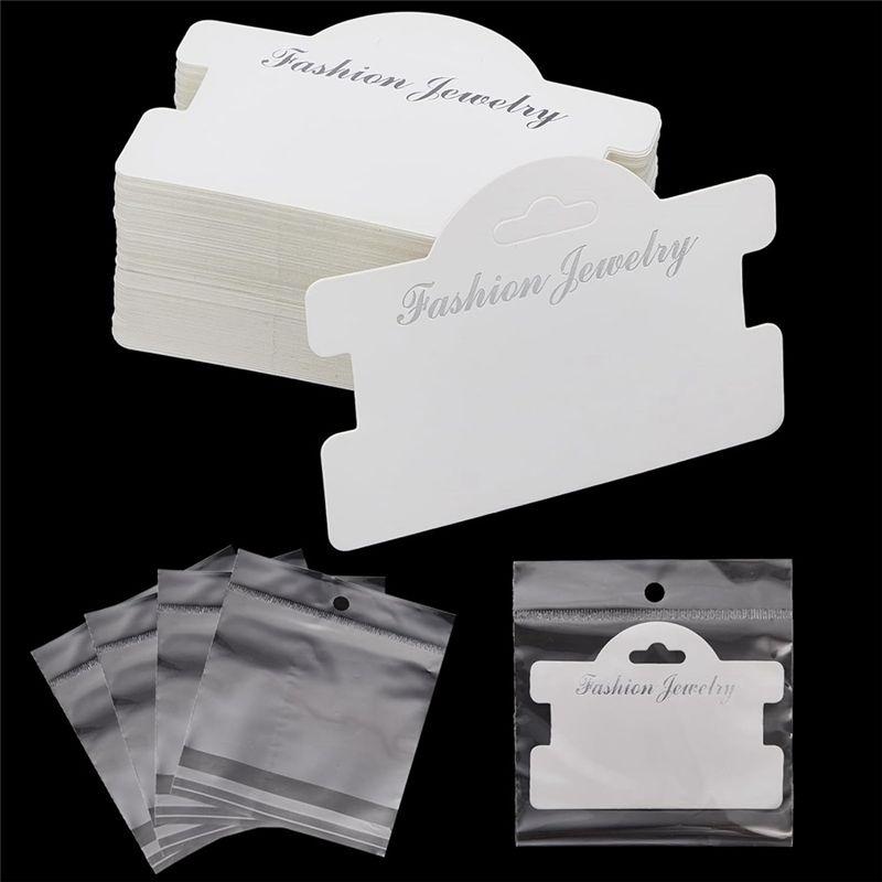 M-Modern-100Piece Bracelet Display Cards Jewelry Display Hanging Card Bracelet Packaging Necklace Cards With Bags ,White