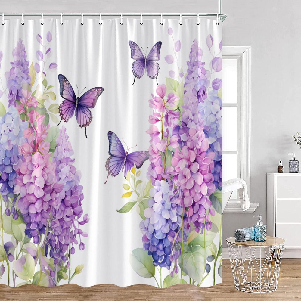 Watercolor Flowers Shower Curtains Colorful Flower Green Plants Botanical Bathroom Decorations Modern Aesthetic Bath Curtains
