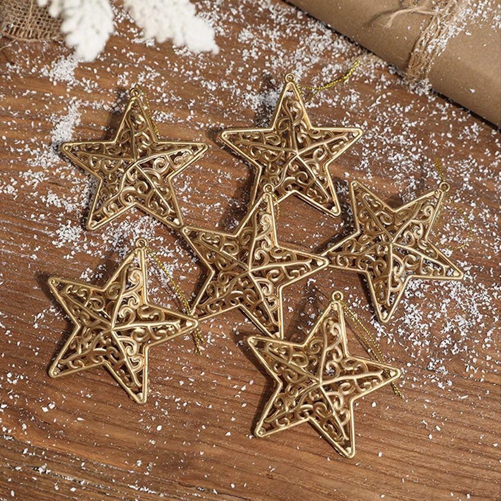 6pcs Hollowed Out Pentagram Hanging Decoration 3D Christmas Tree Decoration  Home Decor Gifts