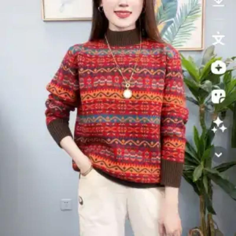 

Женские топы Утепленный Теплый Полуворотник Базовый Осенне-зимний Новый Футболка с длинным рукавом Модный стиль Пуловер L красный