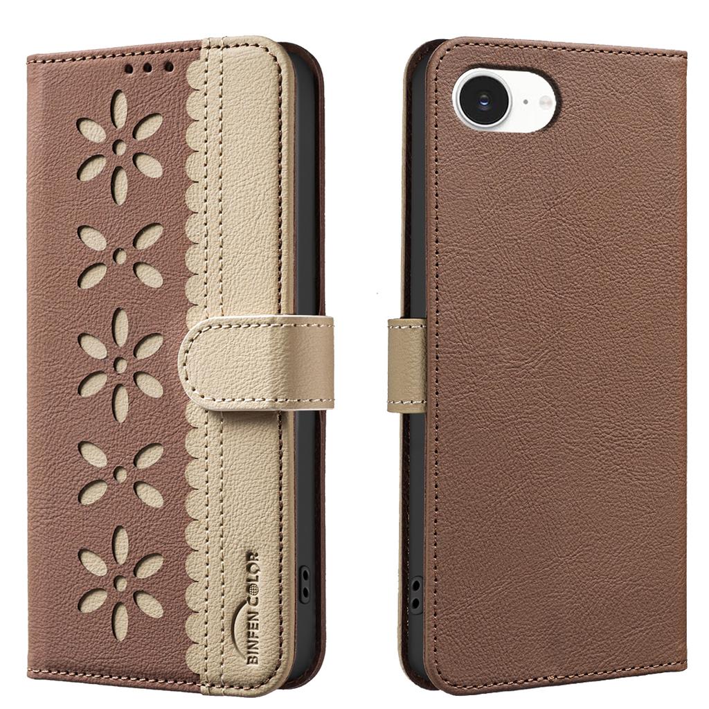For iPhone 16e Leather Case BINFEN COLOR BF36 Floral Pattern Phone Cover RFID Blocking Wallet Stand