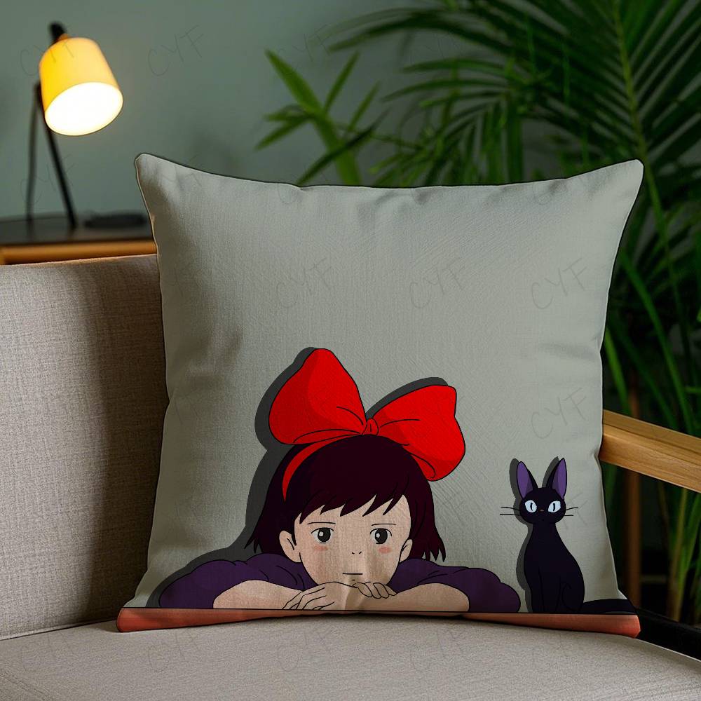 Anime Kwaii K-Kikis D-Delivery Service Pillow Case Anti-dustmite Pillowcase Invisible Zipper Silky Short Plush Sofa Cushion Cove