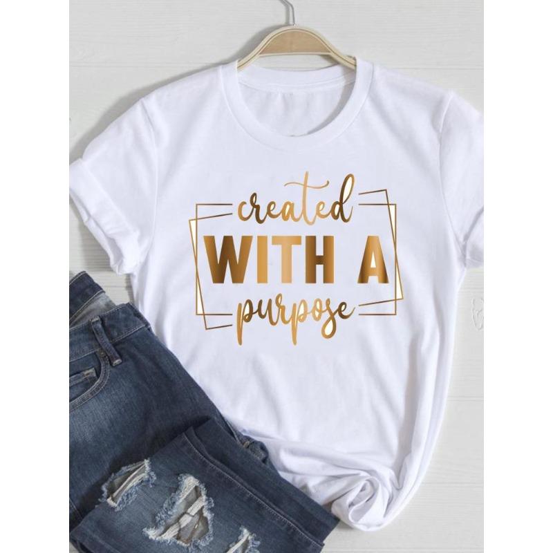(European Size) Cute Women Tee Faith Letter Style Top Short Sleeve Fashion Print Lady Clothing Casual  T-shirt Female Graphic T-shirts
