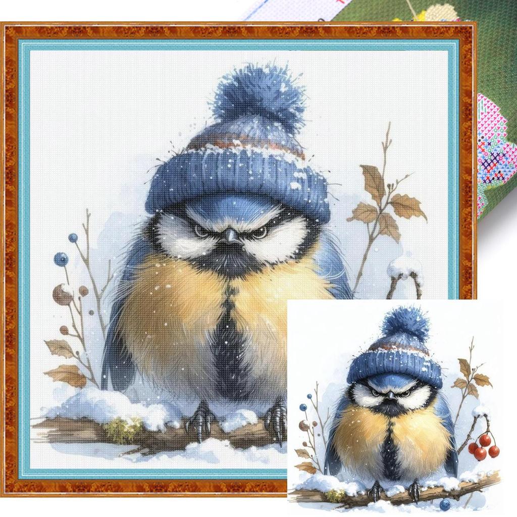 Winter Bird Printed Cross Stitch Kit 40x40cm DIY 11CT Embroidery Craft Set Decor
