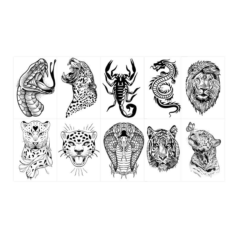 Domineering Dark Men S Faucet Snakehead Scorpion Tiger Leopard Lion Disposable Temporary Tattoo Sticker 7*10CM