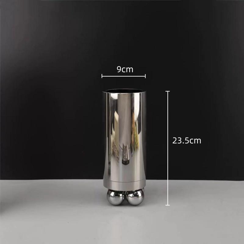 Glass Vase Silver Geometric Ball Abstract Cylinder Flower Vase Floral Arrangement Accessories Terrarium Home Decoration