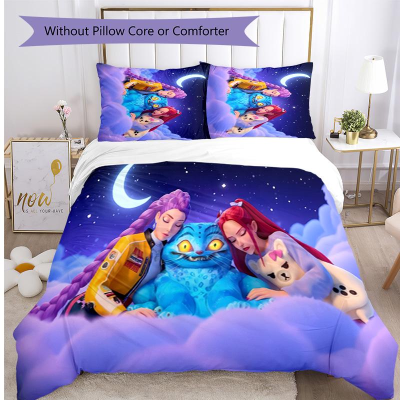 Kpop Demon Hunters Pattern Printed 3PCS Bedding Set, Soft Skin-Friendly Washable Duvet Cover & Pillowcases Set