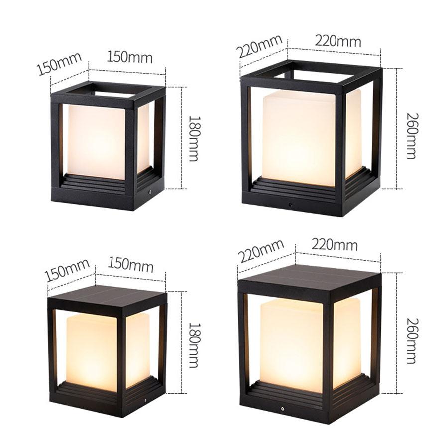 Modern Outdoor Solar Post Light LED Column Lamp IP54 Waterproof Square Lantern Pillar Light Garden Patio Landscape Bollard Light
