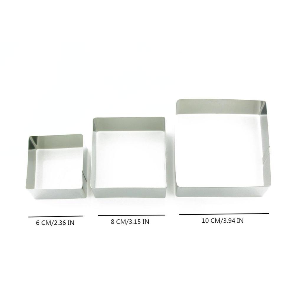 3-Piece Thickened Stainless Steel Square Mousse Cake Ring Set for DIY Baking