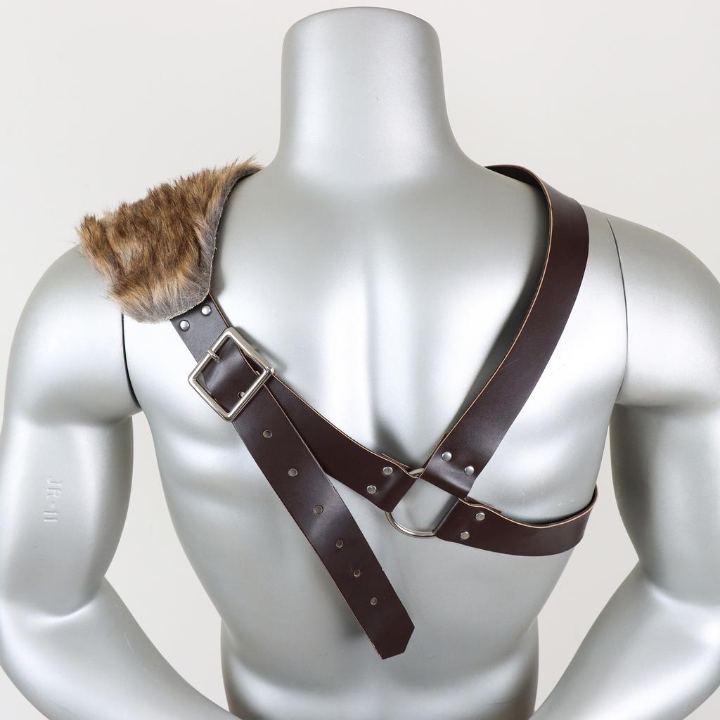 Medieval Viking Warrior Belt Sword Sheath Suit Accessories with Fur Shoulder Armor Suit PU Leather Role Playing Suit Accessories