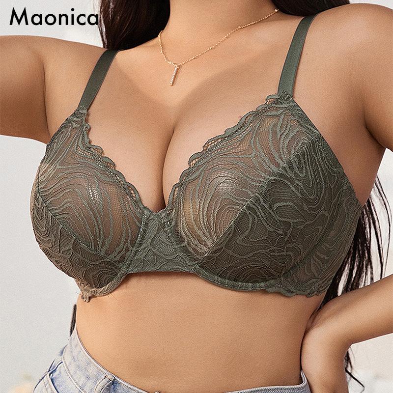 

Women s Plus Size Sexy Bra Hollow Lace Bras Large Size Underwear Push Up Steel Ring Thin Cup XL-3XL XL світло-зелений колір