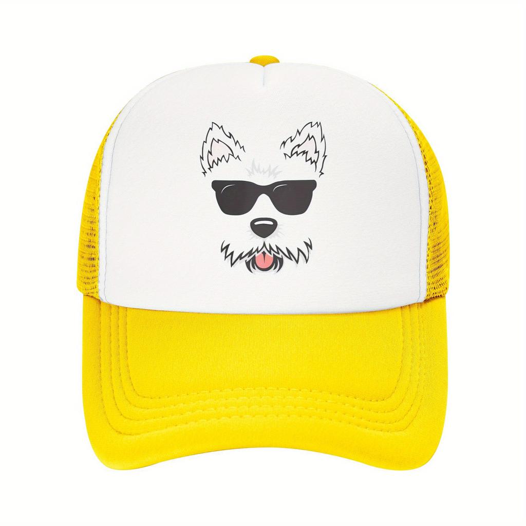Westie Dog Face With Sunglasses Trucker Hat Breathable Mesh Polyester Adjustable Cap for Men Women
