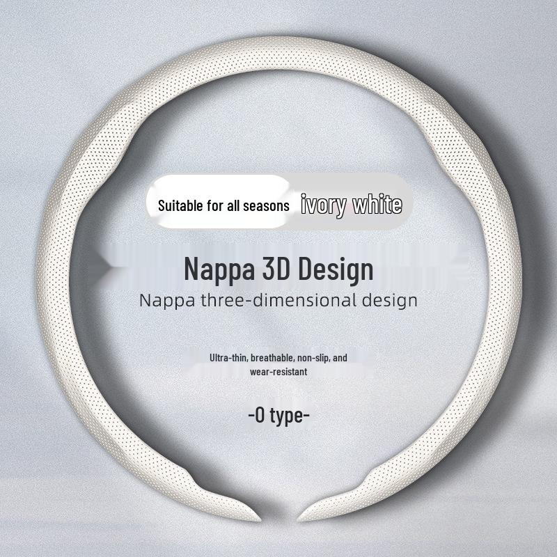 Cross-border Nappa leather steering wheel cover, anti-slip, sweat-absorbing, sporty, universal fit, all-season perforated design. 38cm