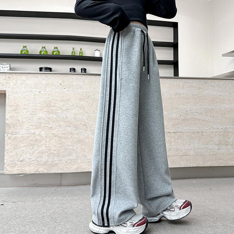 Spring Autumn Girls'  Sports Pants Teenager Wide-leg Casual Trousers Children's Straight Loose Pants Kids Clothing