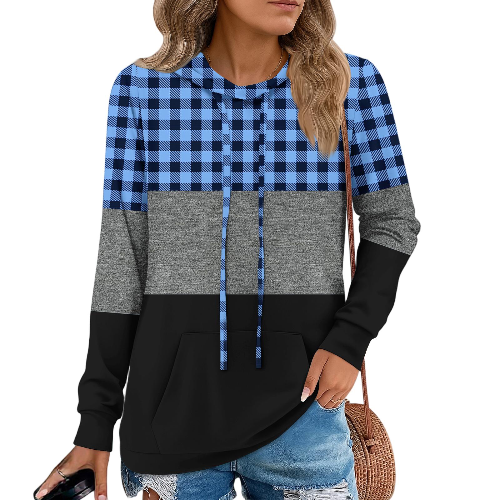 Womens Pullover Hoodies Teen Girls Fashion Hooded Sweatshirt Womans Fall Tunic Top L синий 1684₽