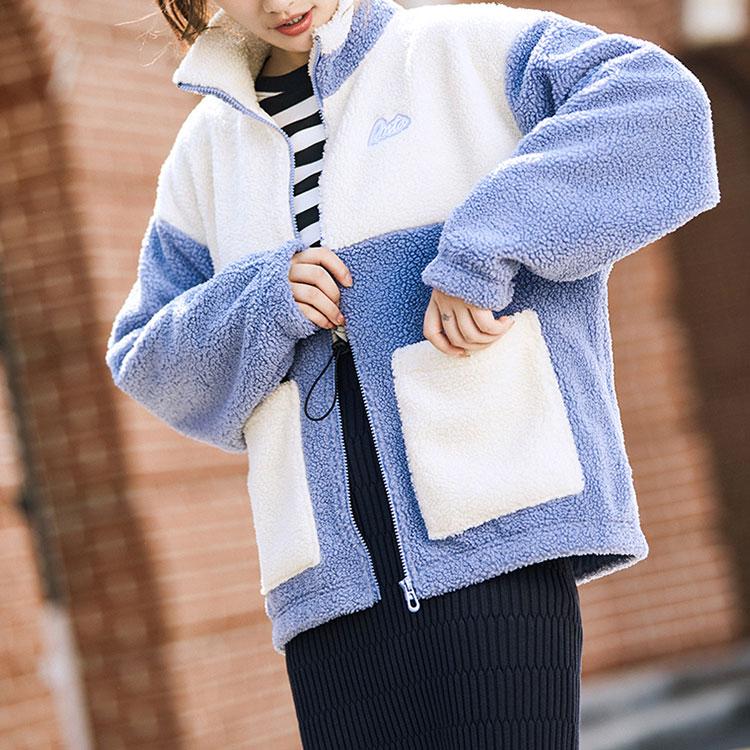 Anta Lifestyle Series Lamb Fleece Stand Collar Sports Jacket Women Jacket Willow-Blue 162148725-1