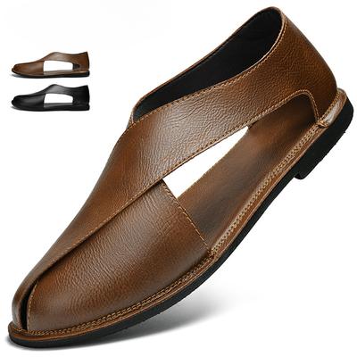 Men's Breathable Casual Leather Sandals Outdoor Men's Hollow Out Flats Antiskid Beach Sandals Versatile Male Summer Shoes