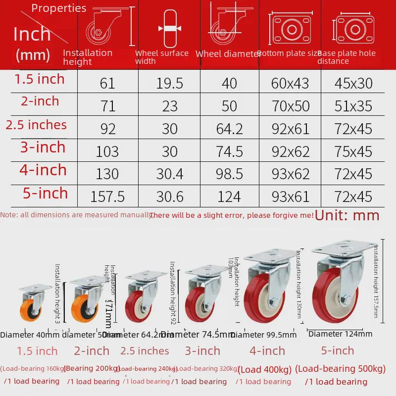 Kraftigt 3-5 tums universellt nylonhjul för vagn med broms