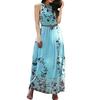 Women's Floral Maxi Dress Sleeveless Halterneck Chiffon Midi Dress Summer Boho Sundress with Belt for Vacation Wedding Cocktail Prom Party